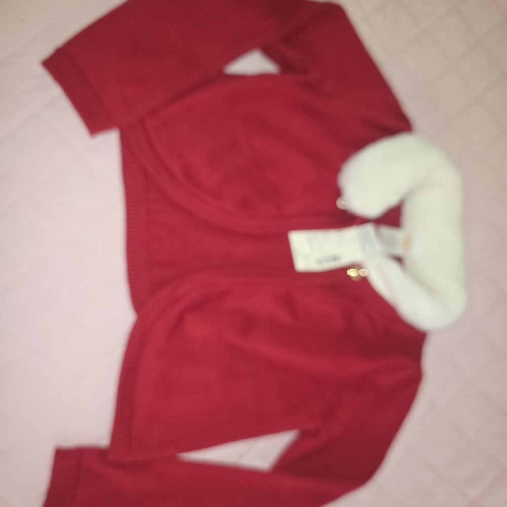 Gymboree - Red Cardigan with White Faux Fur Collar - Picture 5 of 5